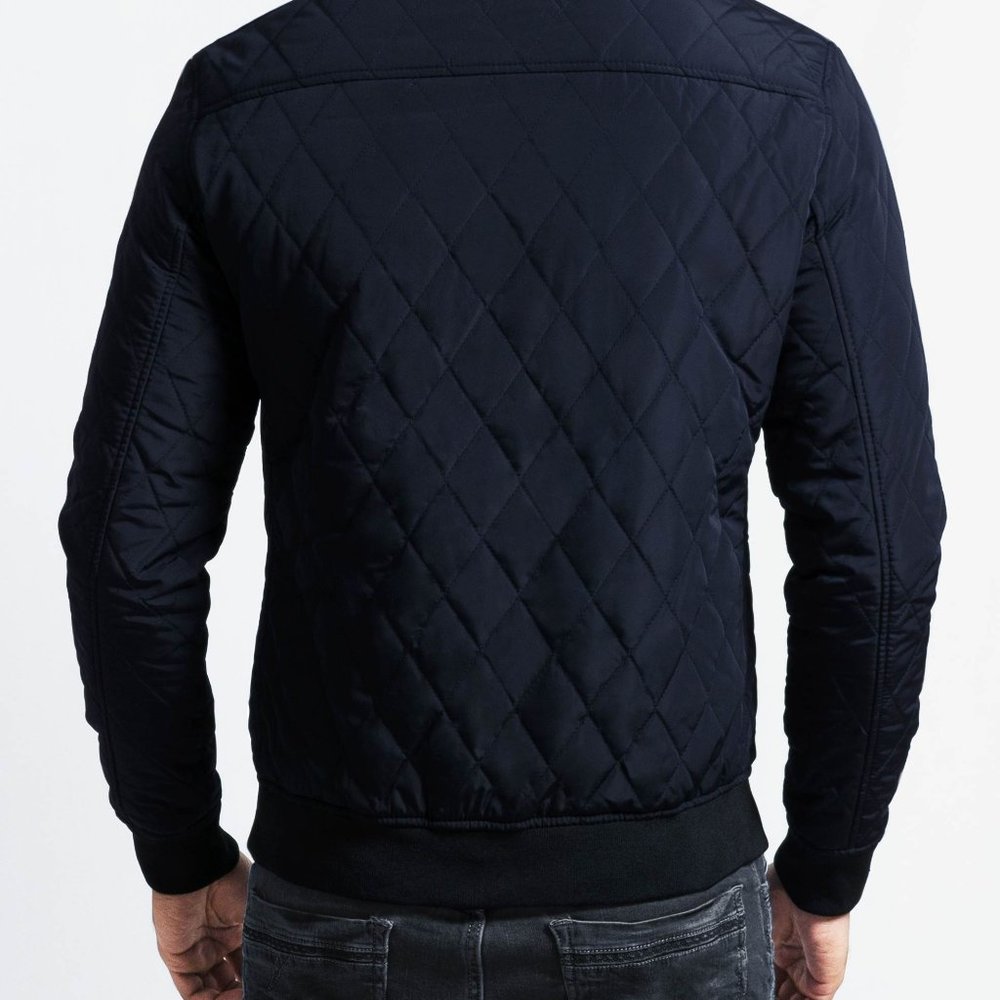 OLGYN Men's Quilted Navy Blue Bomber Jacket - Picture 2 of 4